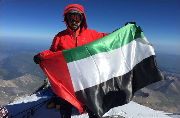 du's Yasir Albehzad flies the UAE flag at the peak of Europe and Russia's highest summit