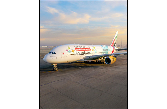 Dedicated A380 livery unveiled, highlighting the Emirates Airline Foundation's work to improve the lives of children