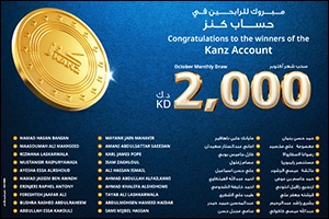 Burgan Bank Announces the Names of the Monthly Draw Winners of Kanz Account oct 1st week