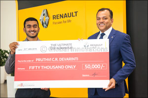 Arabian Automobiles Renault rewards AED 50,000 instant cash reward to Pruthvi C.R. Devarinti