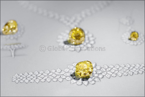 Mouawad unveils the Mouawad Dragon Yellow and White Diamond Suite, featuring the largest round brilliant vivid yellow diamond in the world