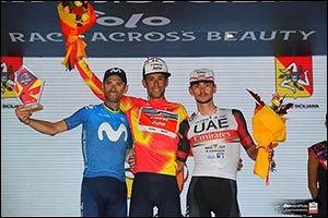 UAE Team Emirates' Alessandro Covi on the Podium  At the Tour of Sicily